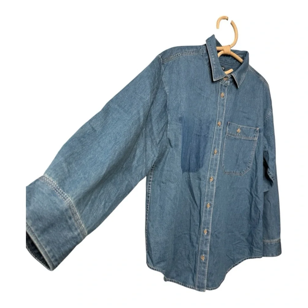 J Crew Chambray Button Down Relaxed Fit Denim Faux Pocket Shirt NEW‎ BY725